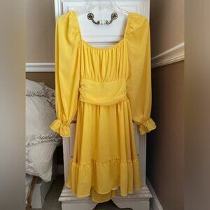Yellow Long Sleeve Bow Back Dress